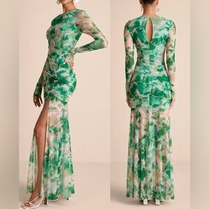 Lulus Vibrant Poise Maxi Dress Size S Ruched Green Floral Garden Party Wedding